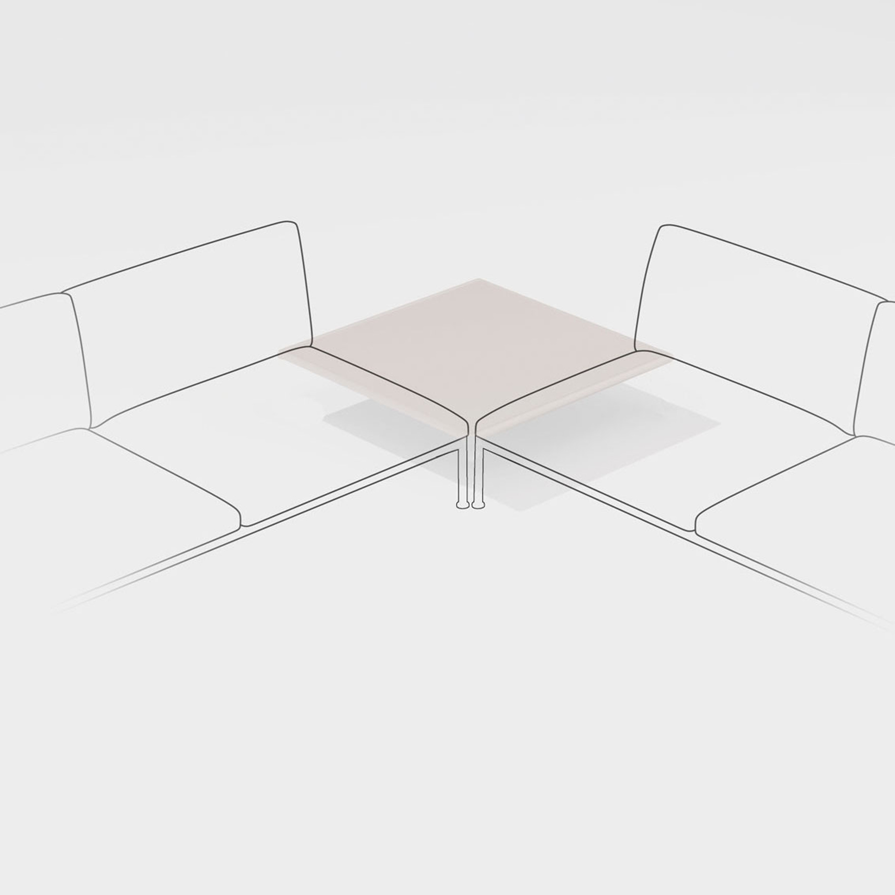 Roè | Low square corner table (right or left) with one leg Roè | Low square corner table (right or left) with one leg
