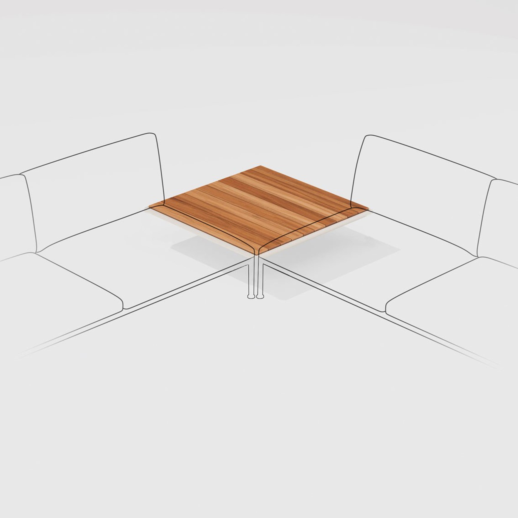 Roè | Low square corner table (right or left) with top in Teak and one leg Roè | Low square corner table (right or left) with top in Teak and one leg