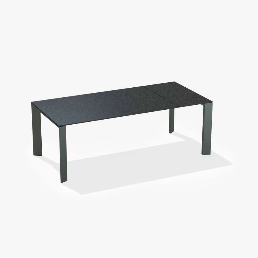 Grande Arche | Extendible rectangular table with top in speckled aluminium