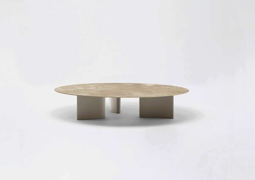 Naca | Low round table with top in porcelain stoneware ø 80 / ø 120 x h 21 cm