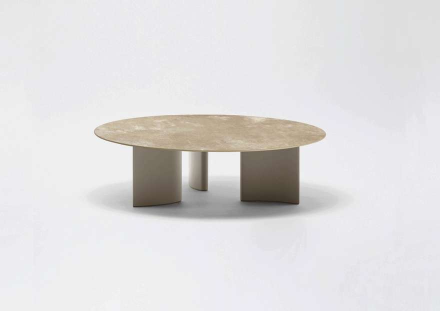 Naca | Low round table with top in porcelain stoneware ø 80 / ø 120 x h 41 cm